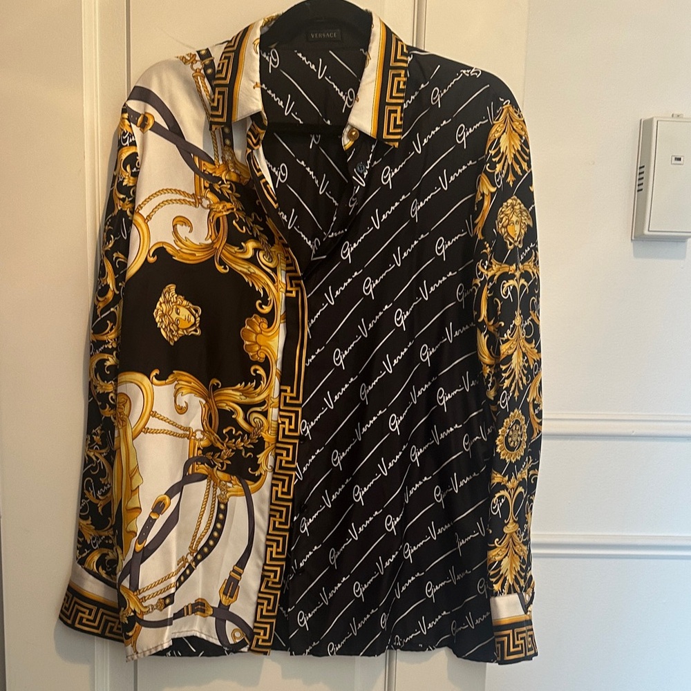 Versace Black, Gold, and White Men's Shirt